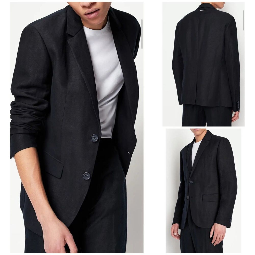 Armani Exchange Mens Black Two Button Modern-fit Stretch Casual Blazer Jacket 38